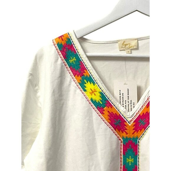 Layerz Shift Dress White Colorful Embroidered Southwestern Oversized S/S Size S - Picture 11 of 15